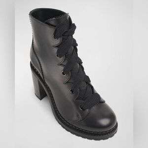 The Office of Angela Scott Mrs. Keira Leather Lace-Up Booties - sz 36